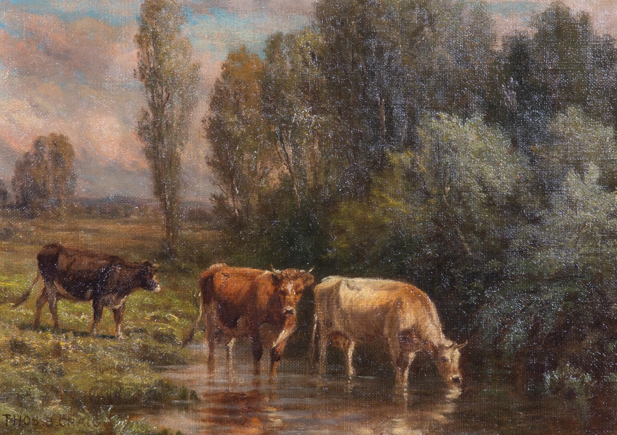 Thomas Bigelow Craig (American, 1849-1924) Cattle at the Brook oil on canvas