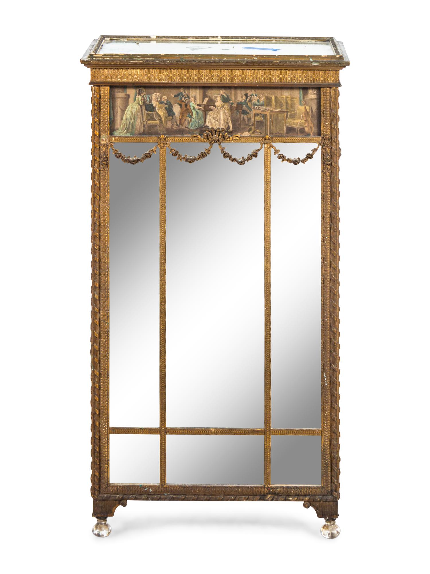 A Louis XVI Style Mirrored Giltwood Cabinet