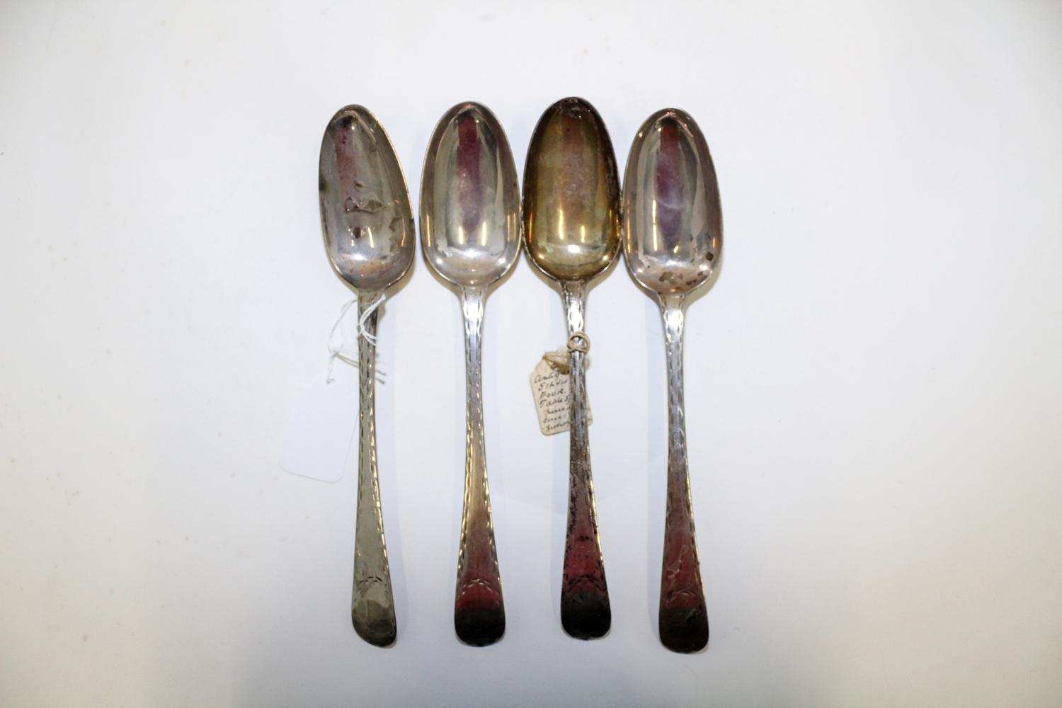 A Set of Four Silver Table Spoons, Makers mark V&C, late 19th century, the handles with bright-cut geometric decoration.