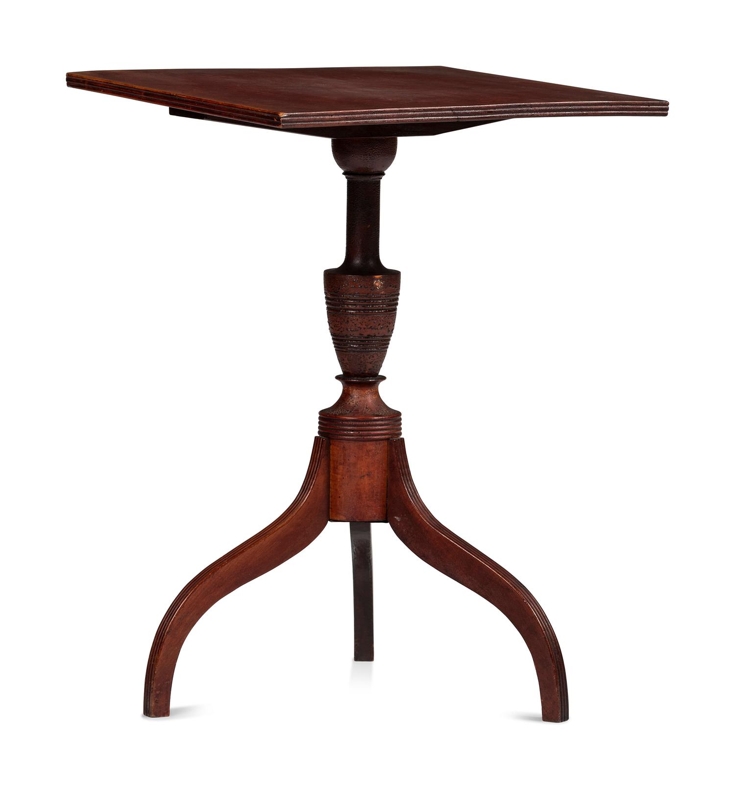A Federal Red Stained Cherrywood and Maple Candlestand