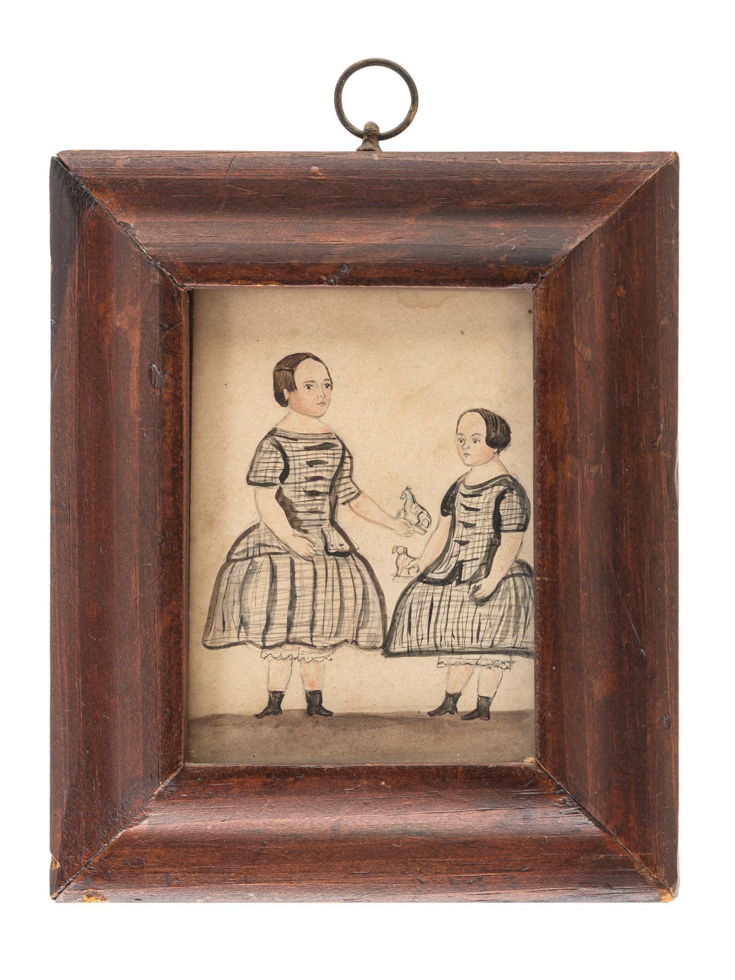 A Folk Art Portrait of Two Girls