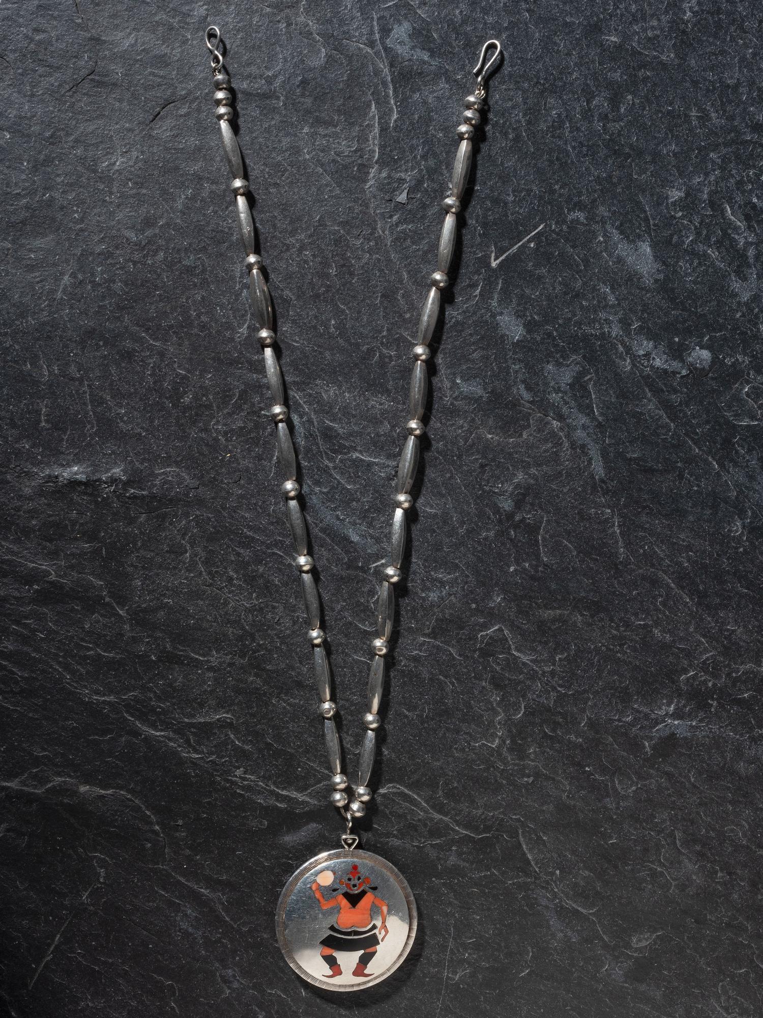 Reversible Silver and Mosaic Inlay Necklace, with a Mudhead and Koshare