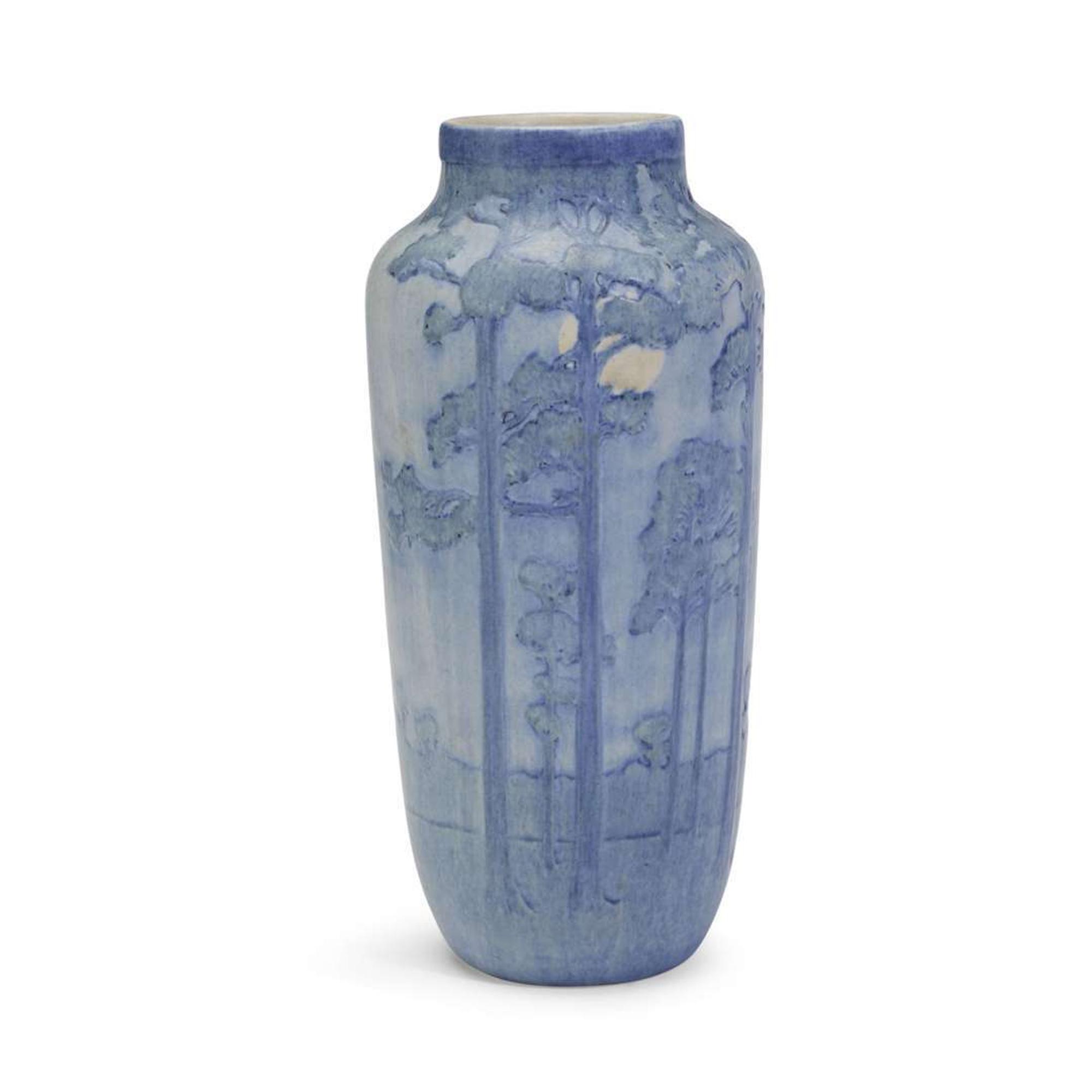 Newcomb College scenic landscape pottery vase Modeler, Joseph Meyer (1848-1931), decorator, Anna Frances Simpson, (1880-1930), New Orleans, LA, 1916