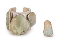 A Sterling Silver and Carved Jade Demi-Parure, Rebecca Collins,