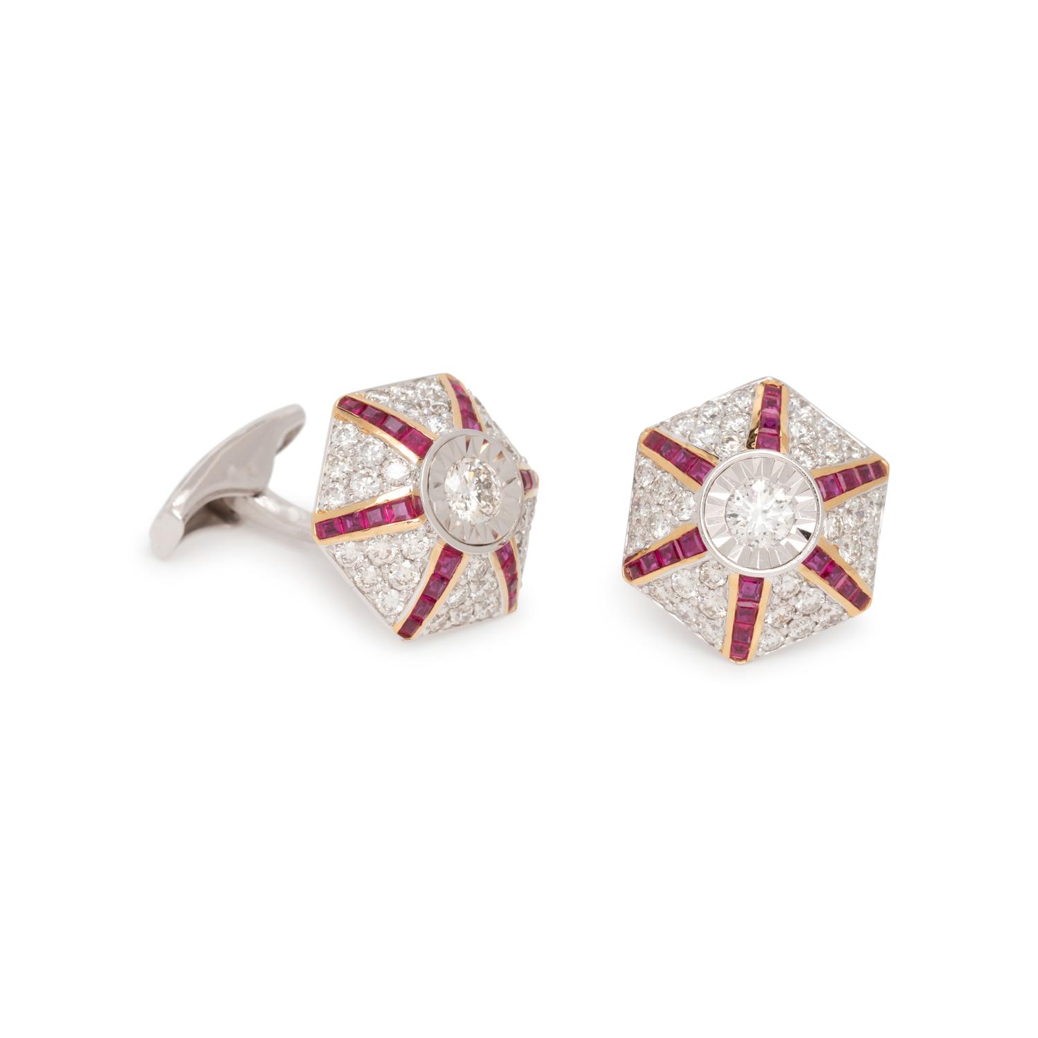 DIAMOND AND RUBY CUFFLINKS