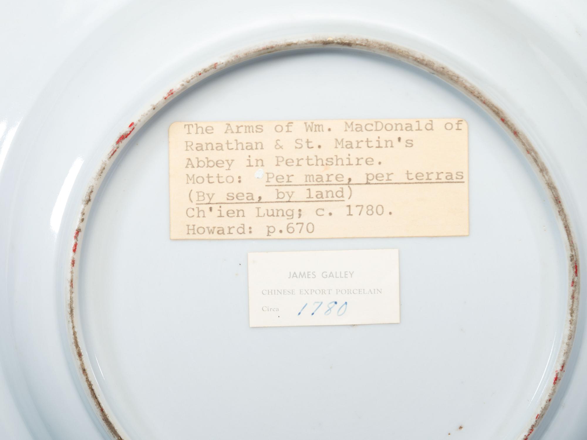 Four Chinese Export Porcelain Armorial Plates