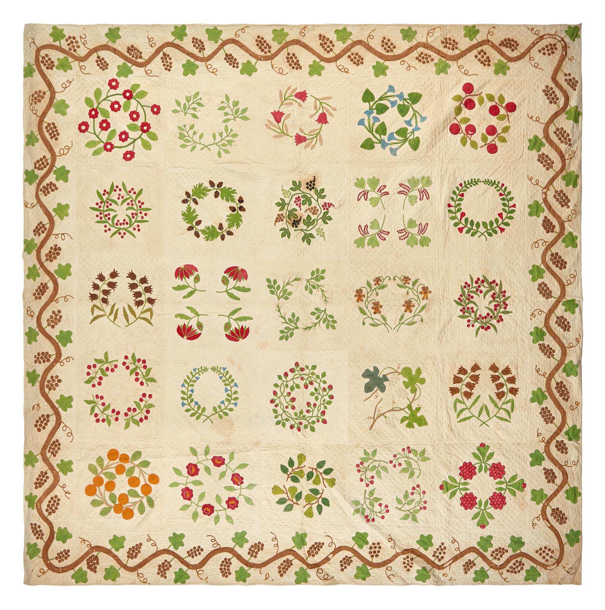 An Appliqued, Trapunto and Embroidered Quilt