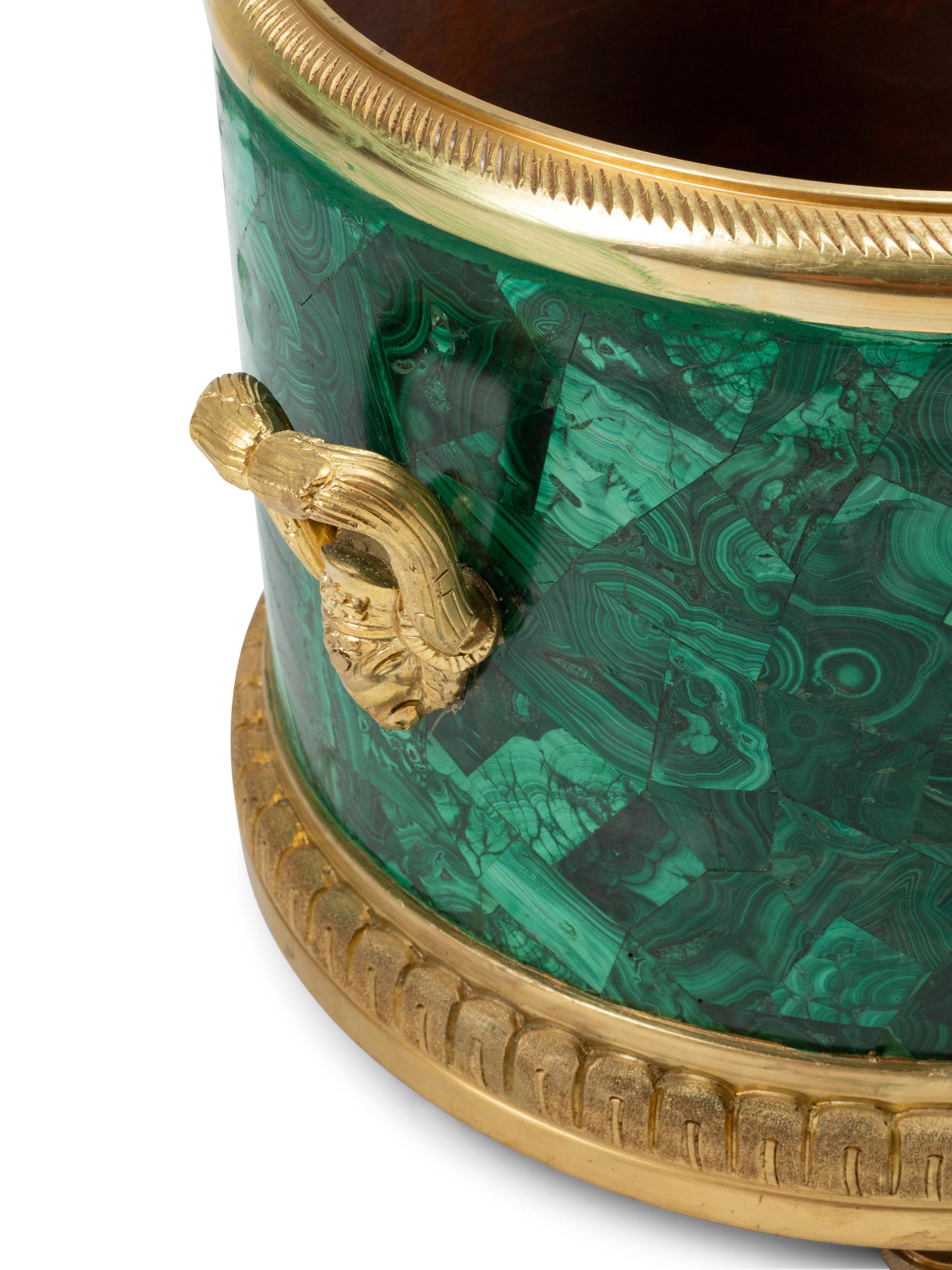 A Pair of Continental Gilt Bronze and Malachite Jardinières