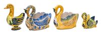 Four Quimper Pottery Swan Form Bowls Height of tallest 7 inches.