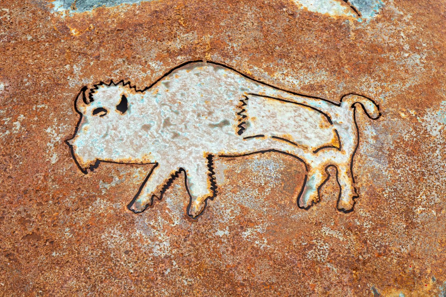 A Decorative Bronze Buffalo Shield