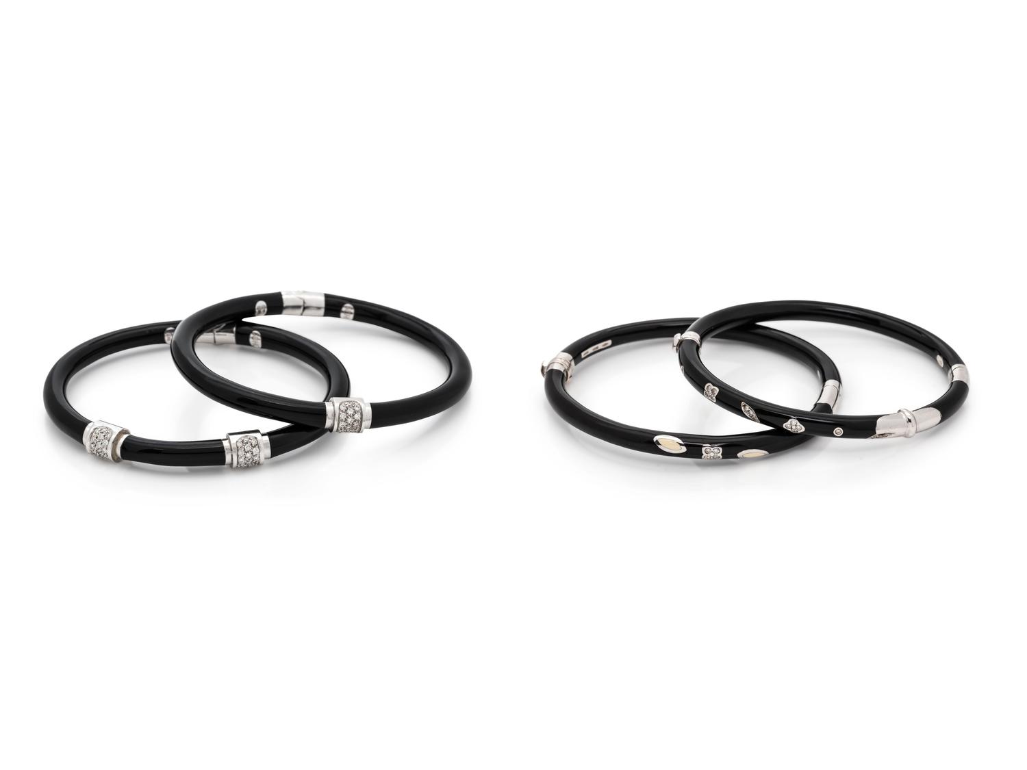 COLLECTION OF ENAMEL AND DIAMOND BANGLE BRACELETS