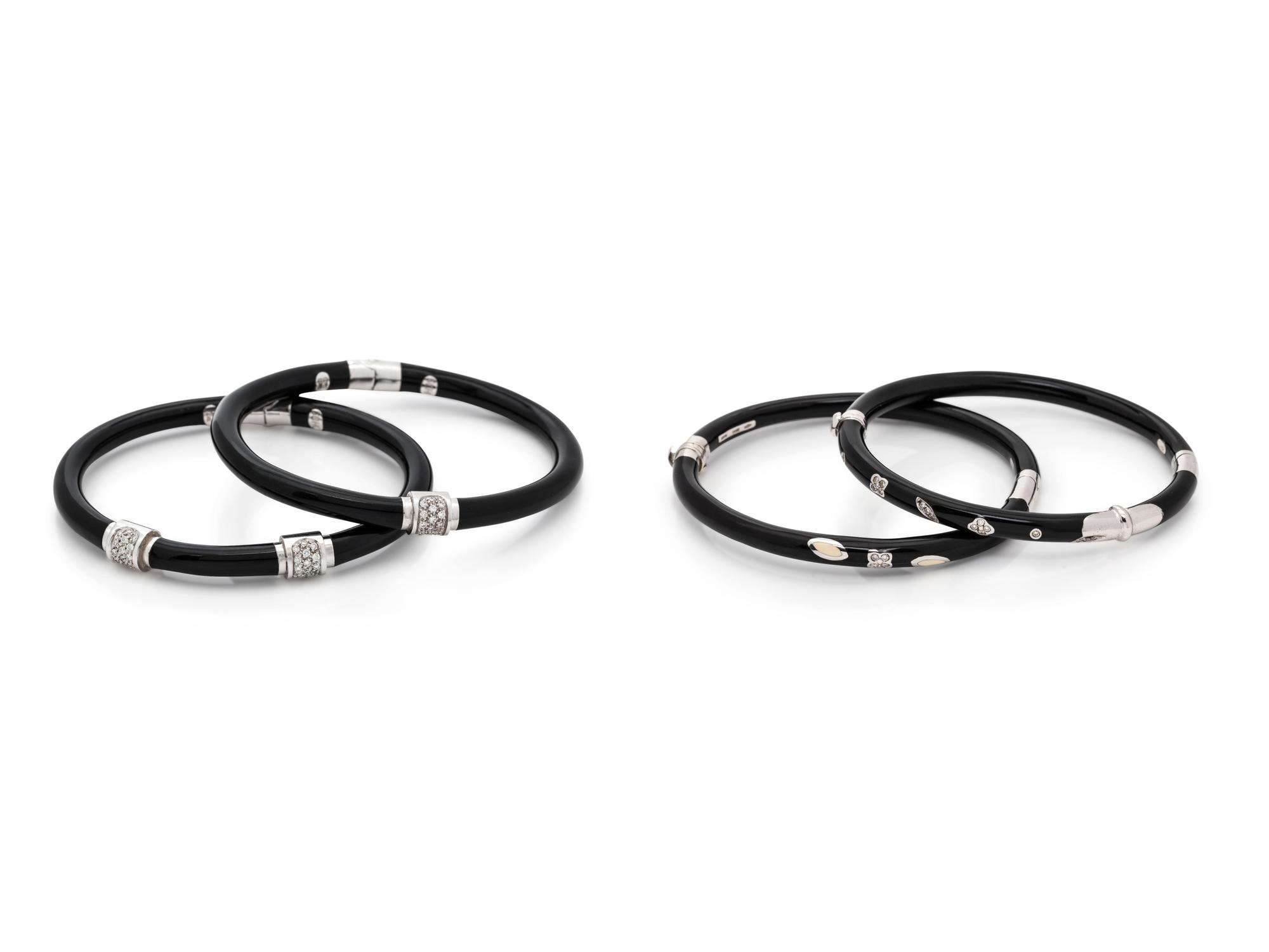 COLLECTION OF ENAMEL AND DIAMOND BANGLE BRACELETS