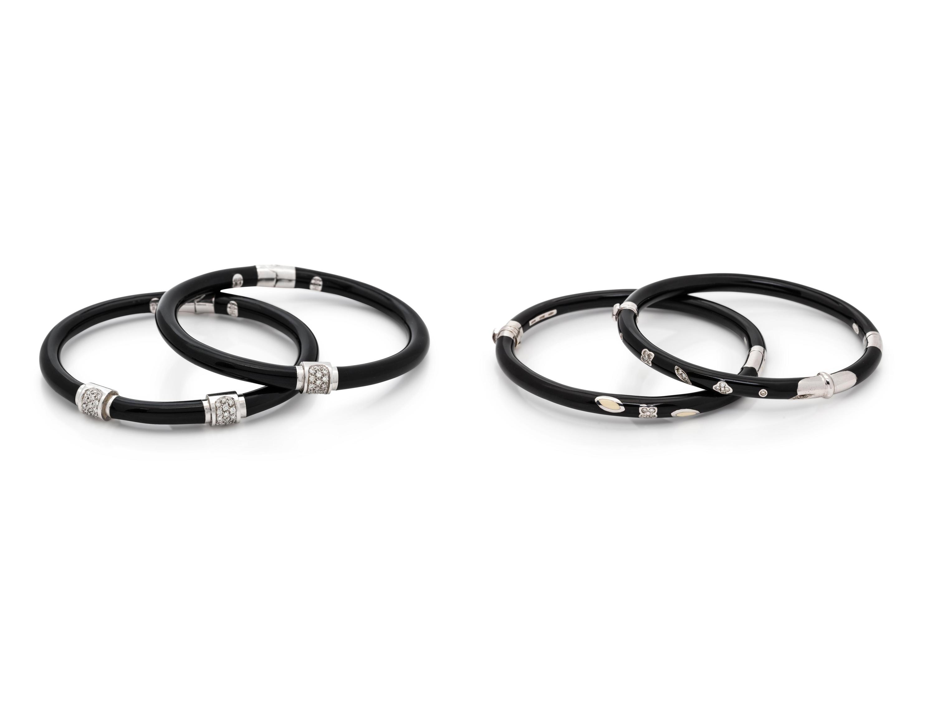 COLLECTION OF ENAMEL AND DIAMOND BANGLE BRACELETS