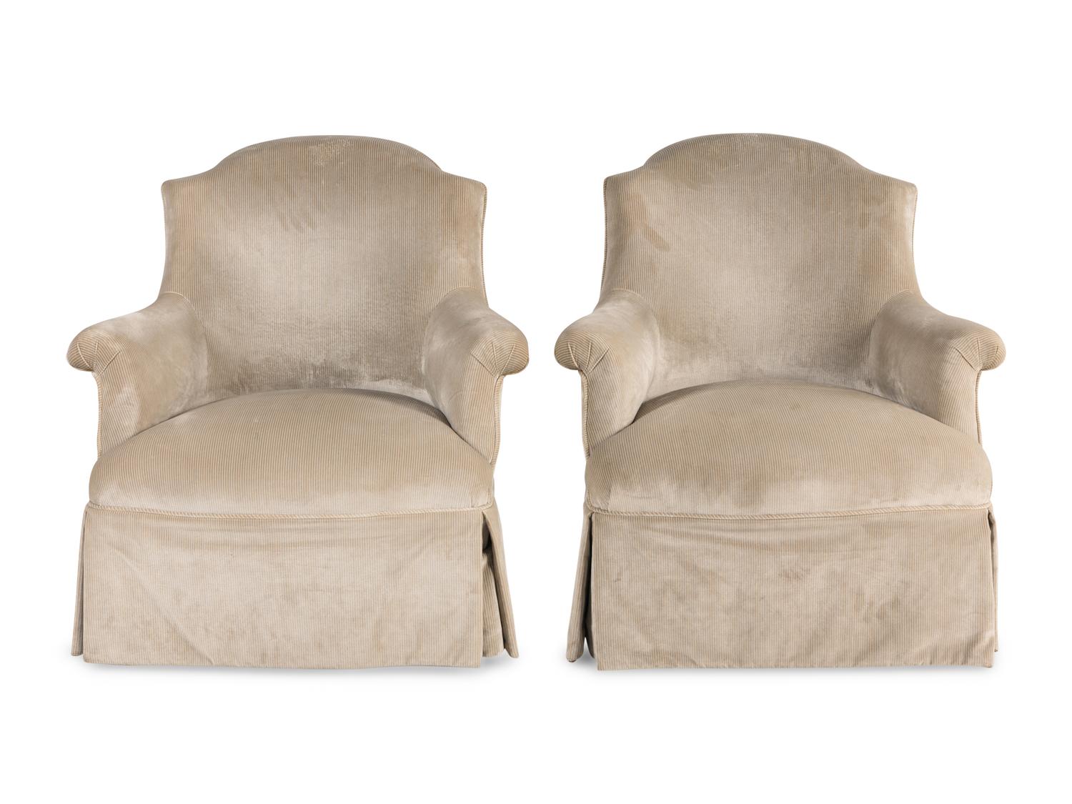 A Pair of French Velvet Upholstered Bergeres