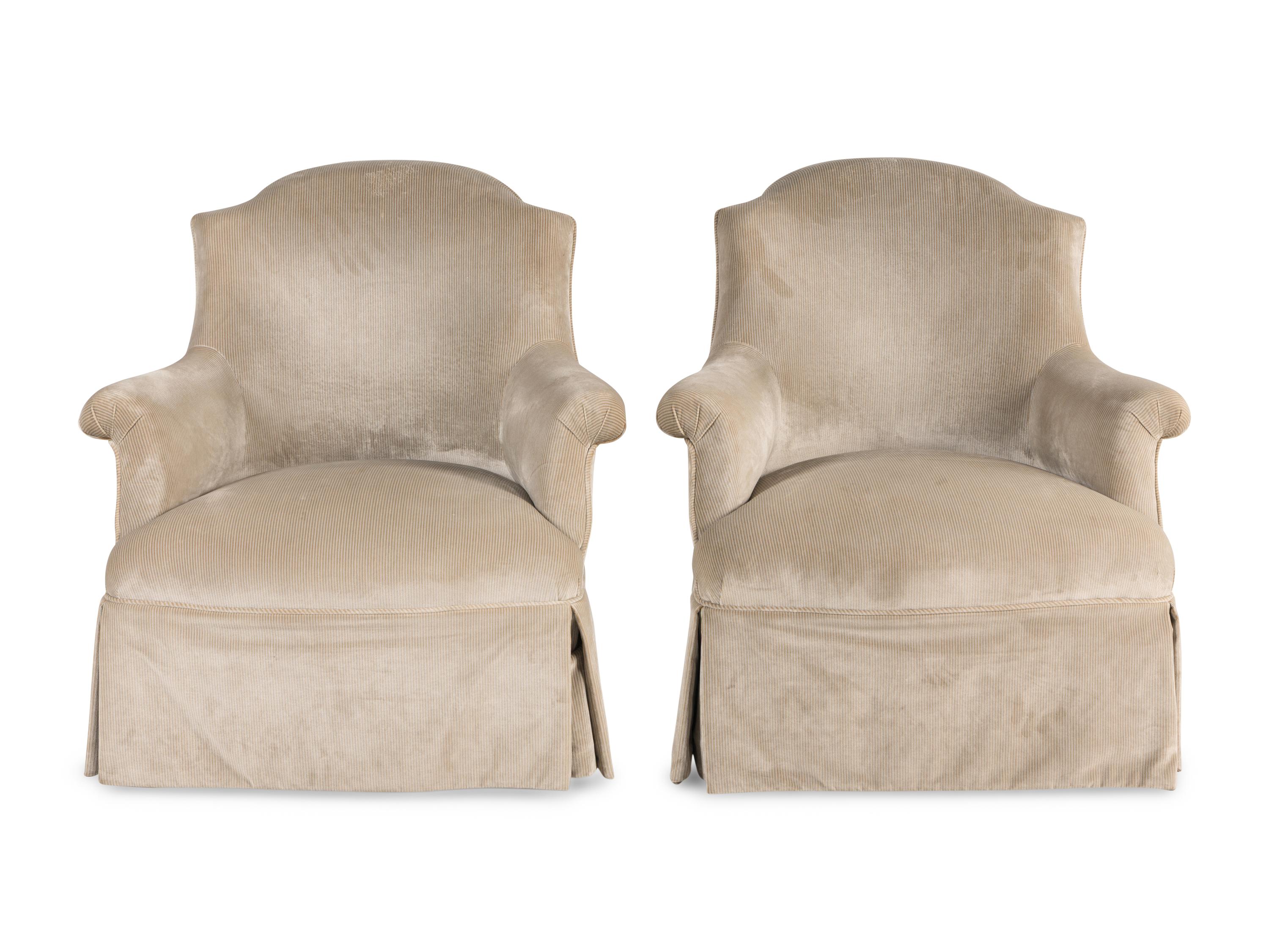 A Pair of French Velvet Upholstered Bergeres