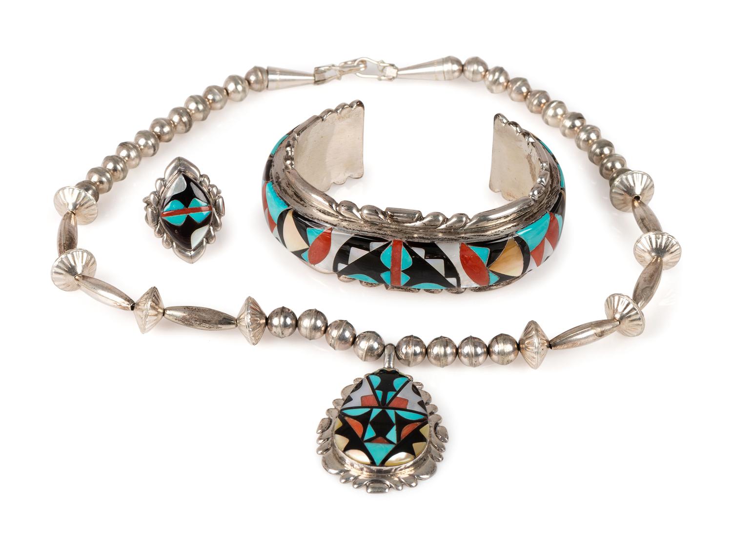 Silver and Mosaic Inlay Jewelry Suite