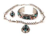 Silver and Mosaic Inlay Jewelry Suite