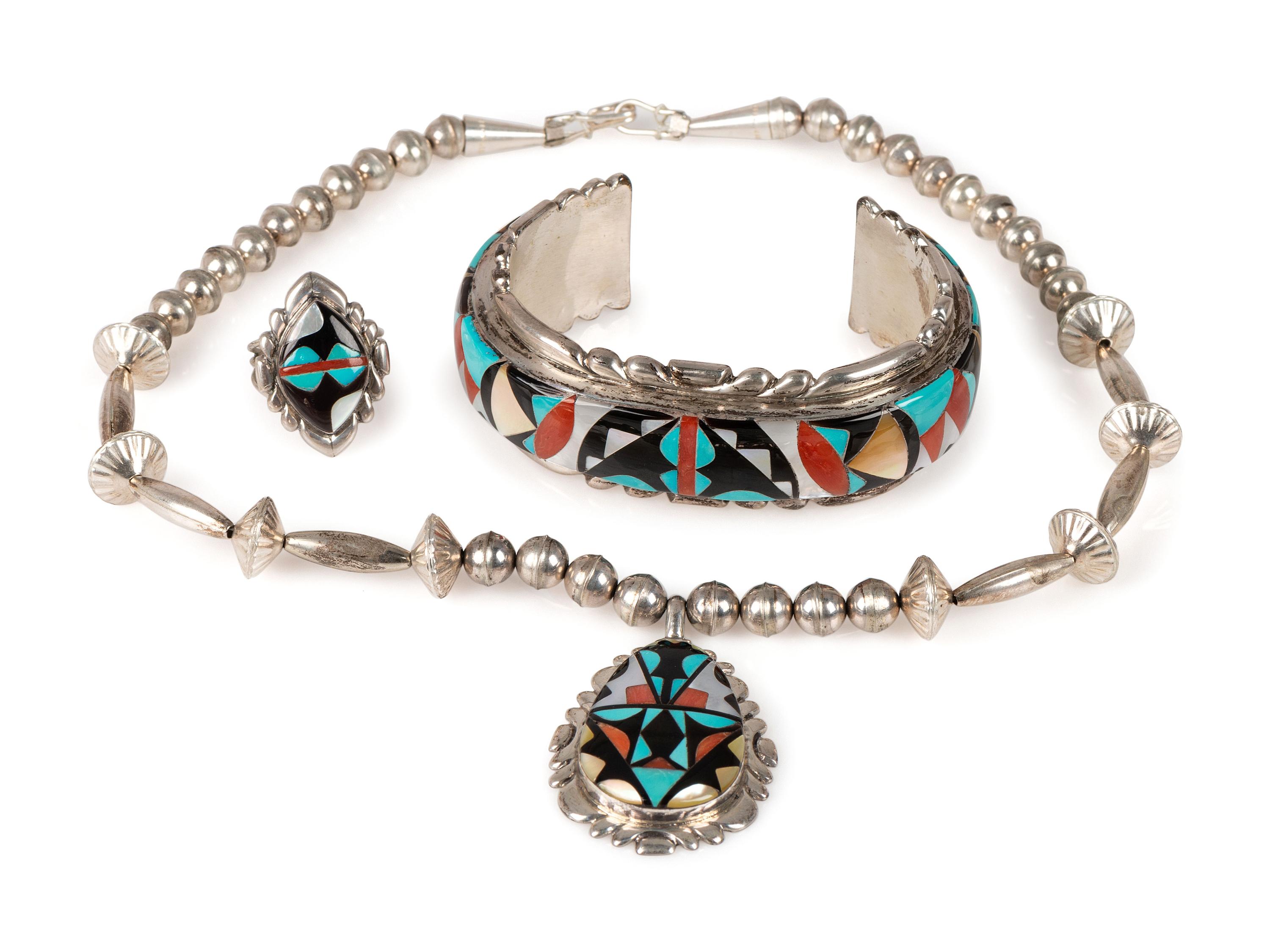 Silver and Mosaic Inlay Jewelry Suite