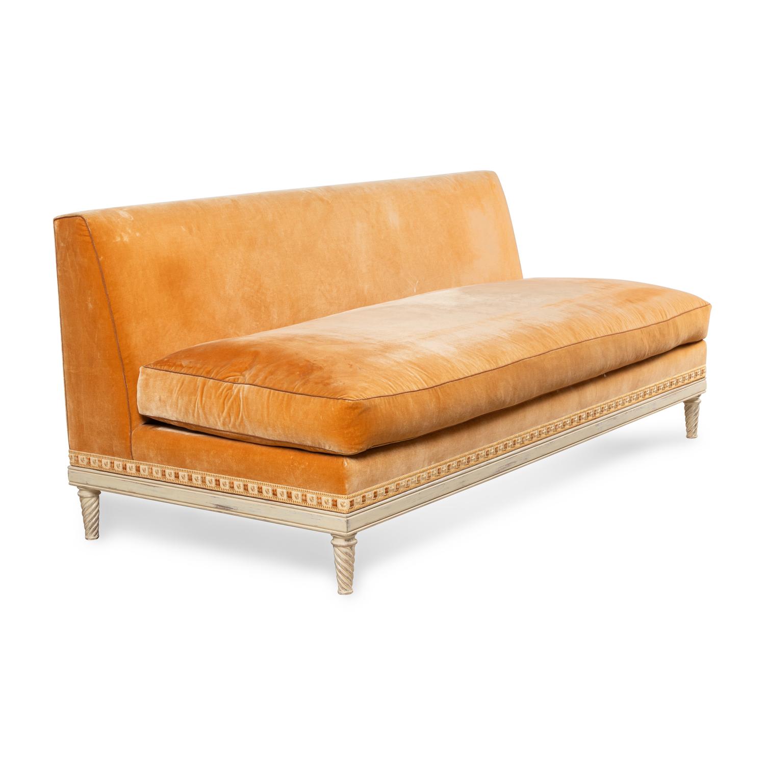 A Custom Velvet-Upholstered Settee