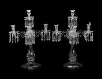 A Pair of Molded Glass Five-Light Candelabra