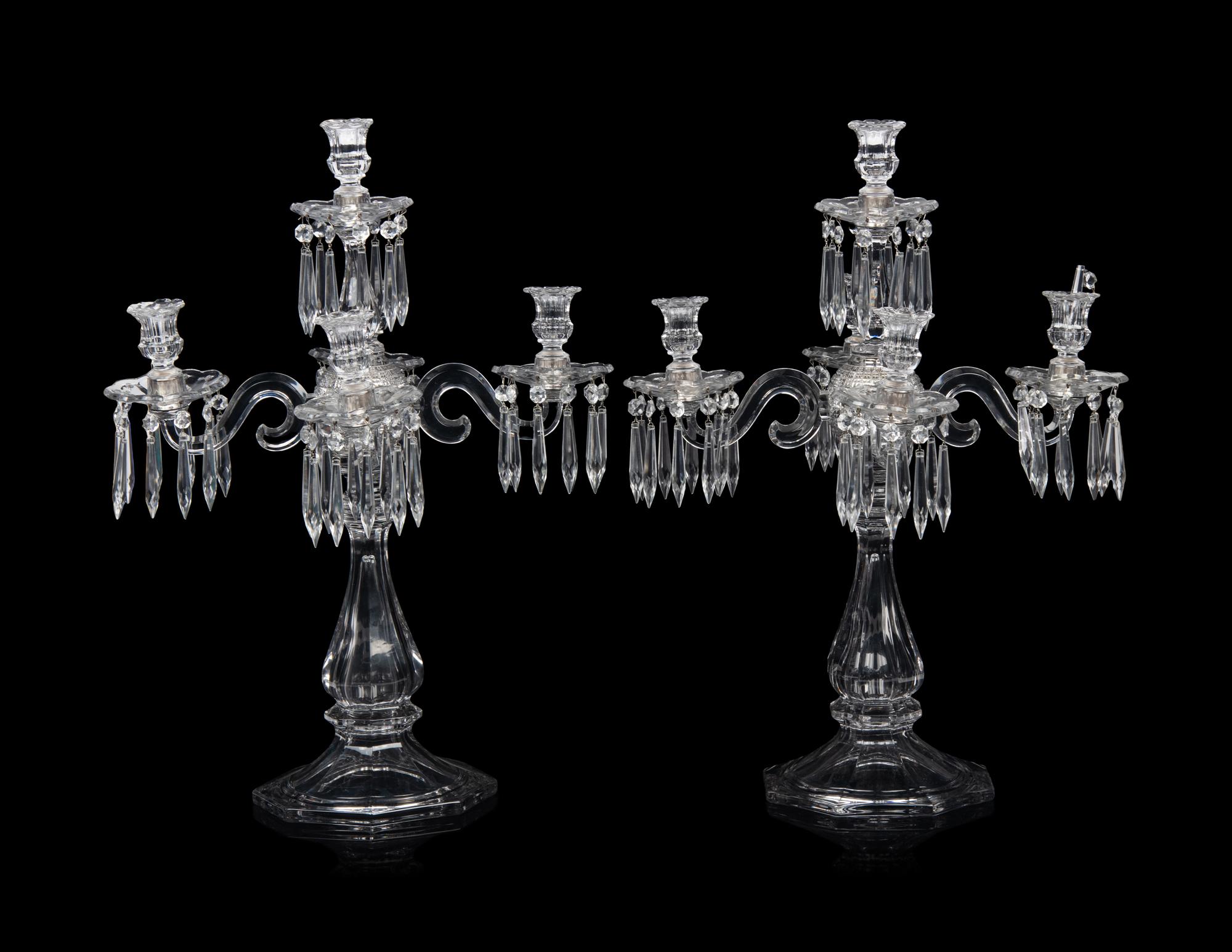 A Pair of Molded Glass Five-Light Candelabra