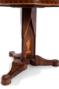 A Charles X Line Inlaid Rosewood Center Table with Marquetry Depicting Suits of Armor