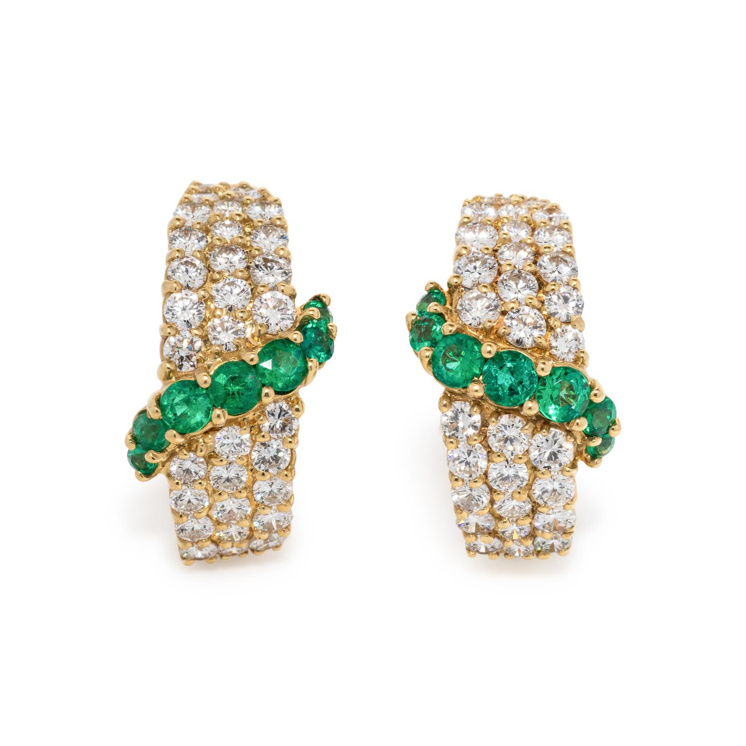HAMMERMAN BROTHERS, EMERALD AND DIAMOND EARCLIPS