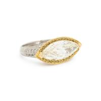 EAST-WEST MARQUISE CUT DIAMOND AND YELLOW DIAMOND RING