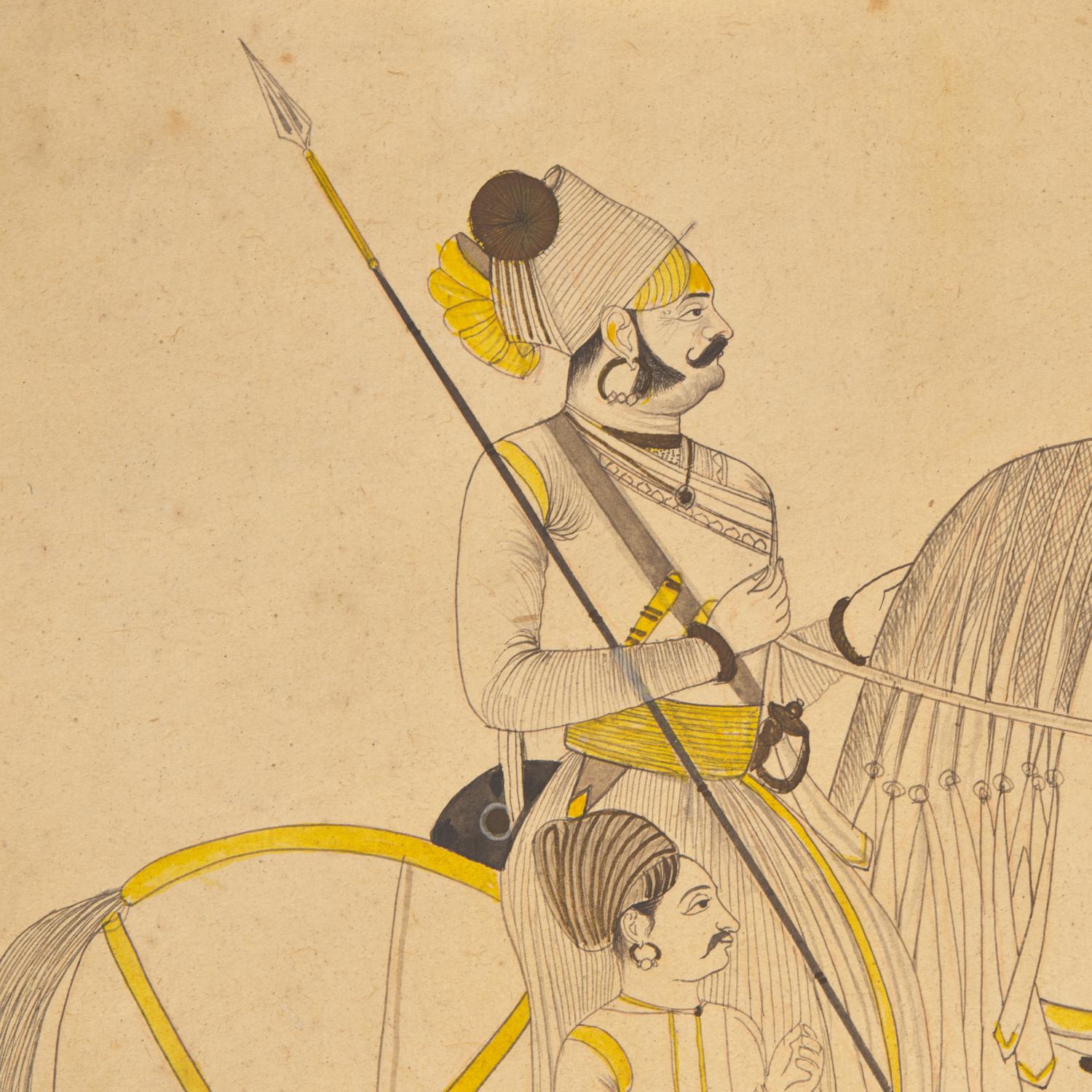 A Fine Profile Line Drawing of Raj Shri Fakirdas Jodhsinghot, Marwa, Rajasthan, India, 20th Century