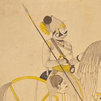 A Fine Profile Line Drawing of Raj Shri Fakirdas Jodhsinghot, Marwa, Rajasthan, India, 20th Century