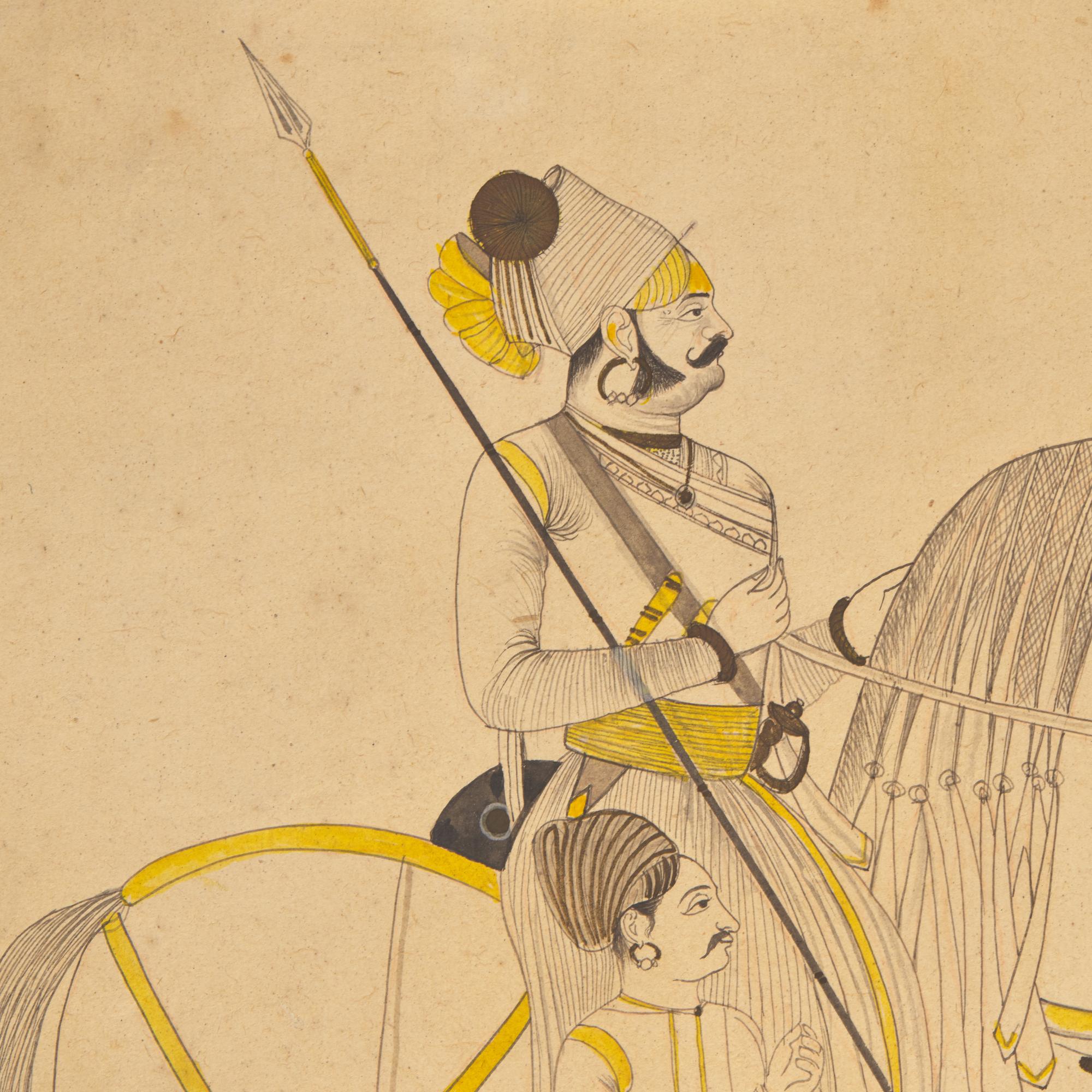 A Fine Profile Line Drawing of Raj Shri Fakirdas Jodhsinghot, Marwa, Rajasthan, India, 20th Century
