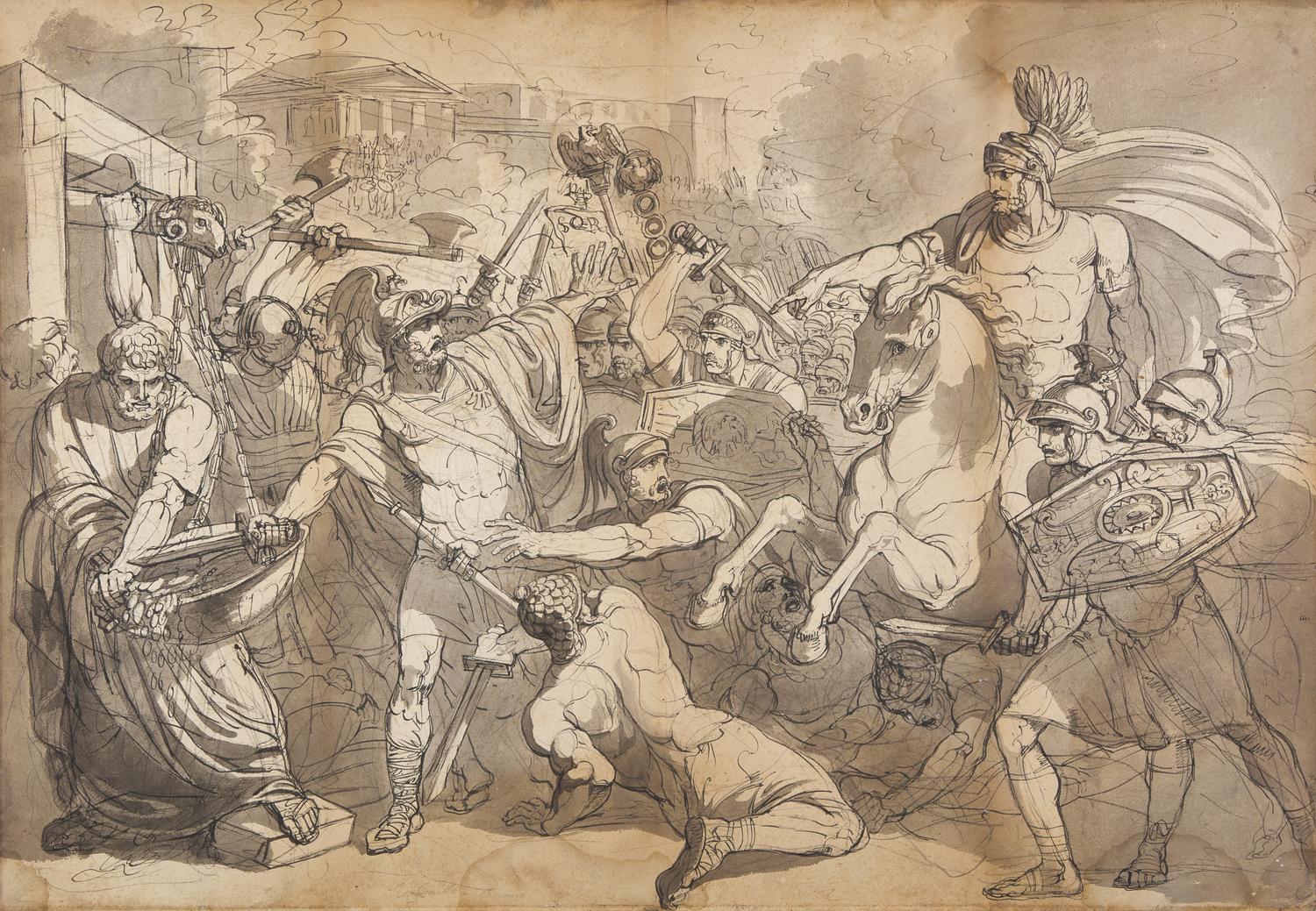Marcus Furius Camillus liberating Rome from the Gauls & A Compositional study of the same subject , 1807 (a double-sided drawing)