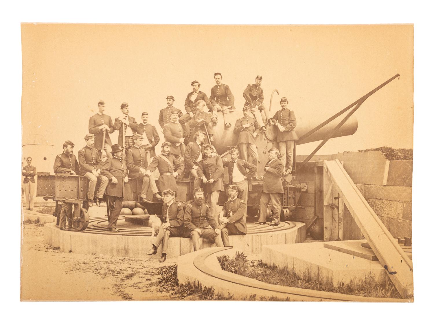 [CIVIL WAR]. Albumen photograph of Union Artillery officers with cannon.