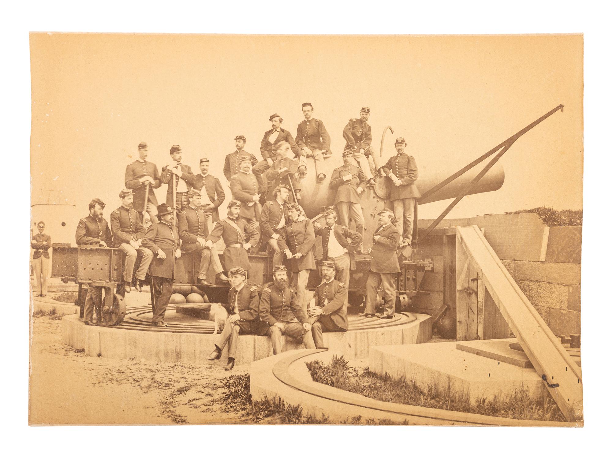 [CIVIL WAR]. Albumen photograph of Union Artillery officers with cannon.