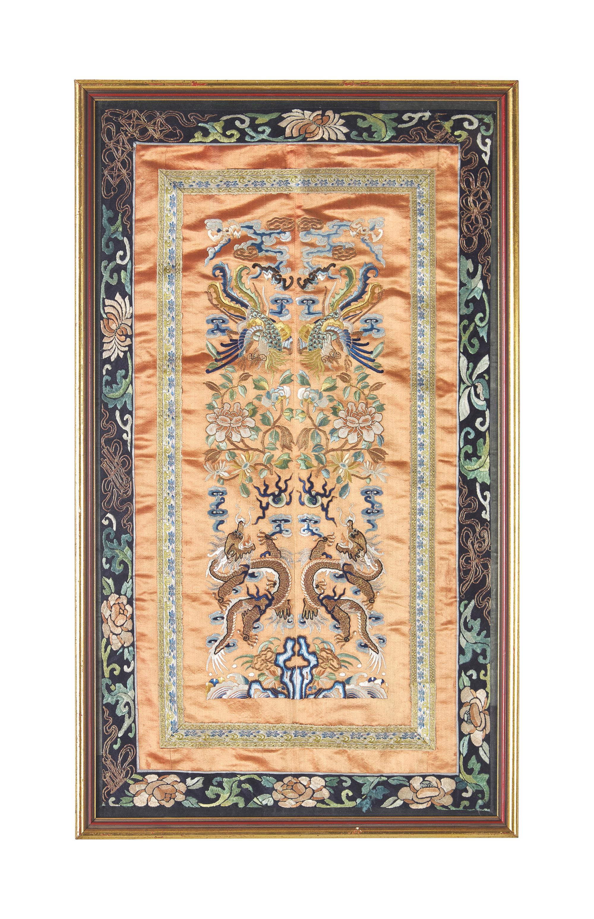 Three Chinese Embroidered Silk Panels, Late Qing/Republic Period 晚清/民國 挽袖鏡框三種