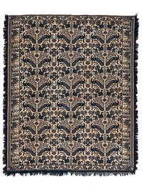 A Peacock, Turkey and Architectural Pattern Jacquard Coverlet