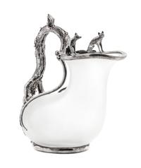 A Victorian Silver Mounted Frosted Glass Ewer, John S. Hunt, London, 1845, of askos form, the handle formed as a grapevine branch with