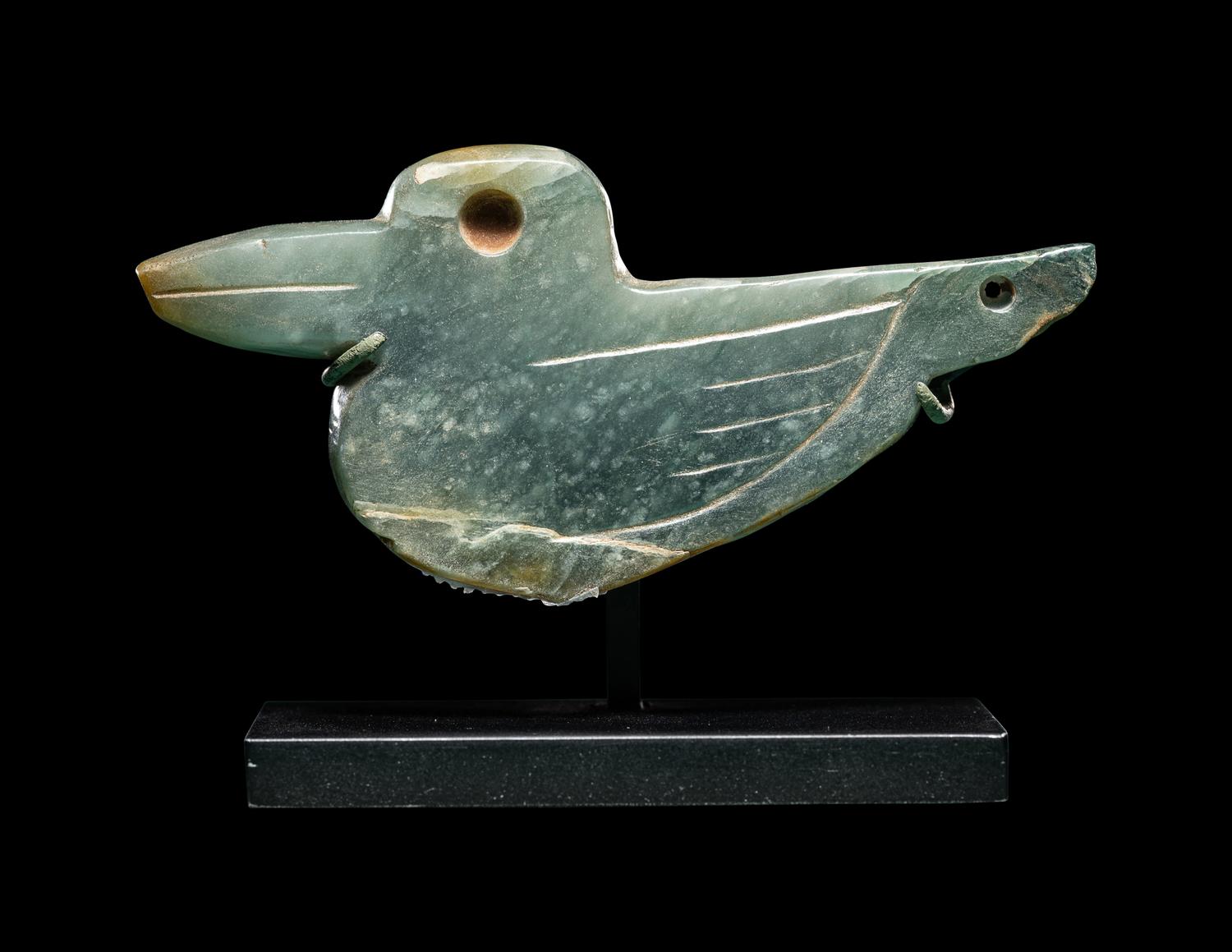 An Olmec Jade Duck Pendant
