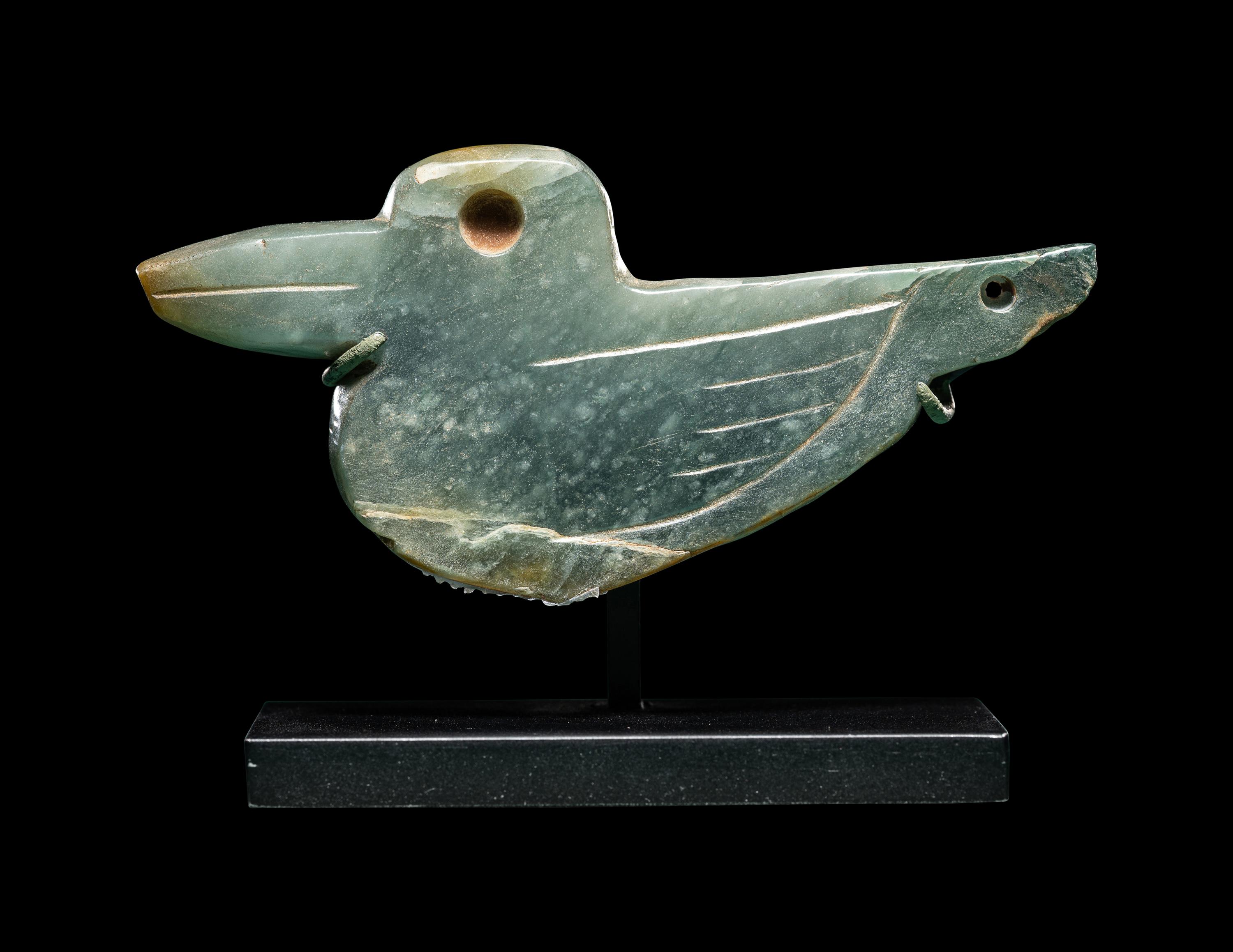 An Olmec Jade Duck Pendant
