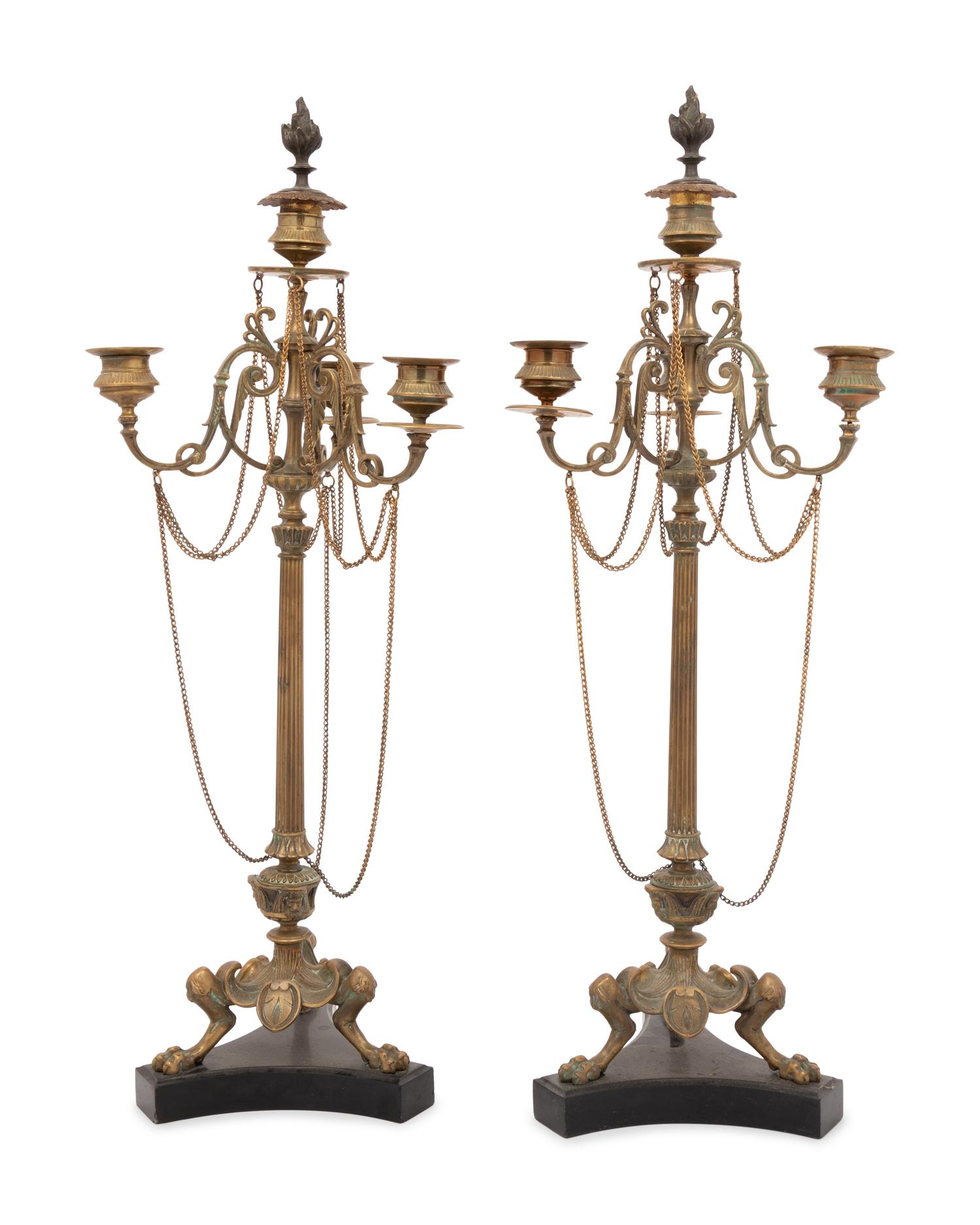 A Pair of Neoclassical Gilt Bronze Four-Light Candelabra