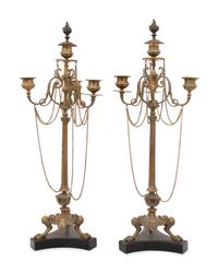 A Pair of Neoclassical Gilt Bronze Four-Light Candelabra