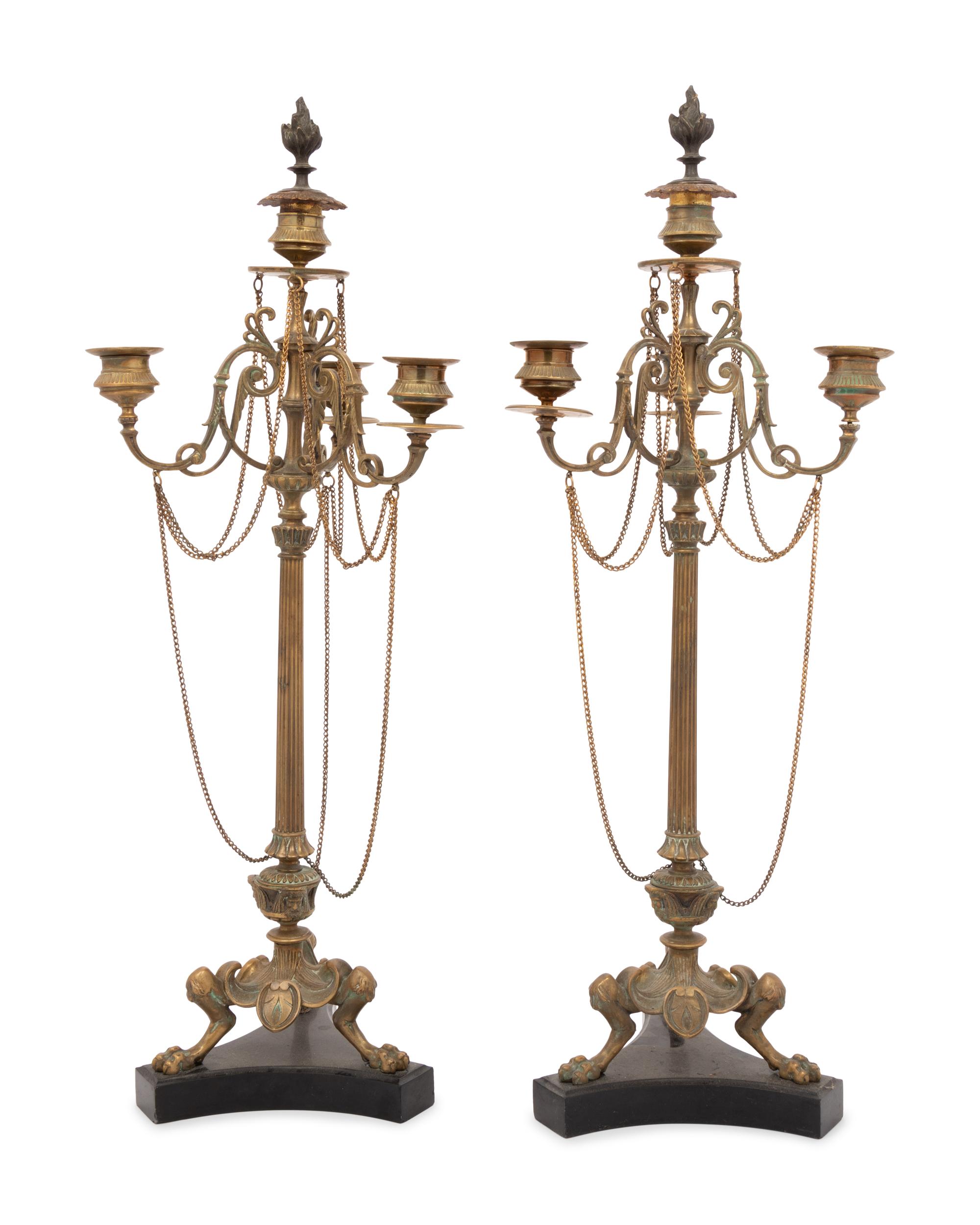 A Pair of Neoclassical Gilt Bronze Four-Light Candelabra