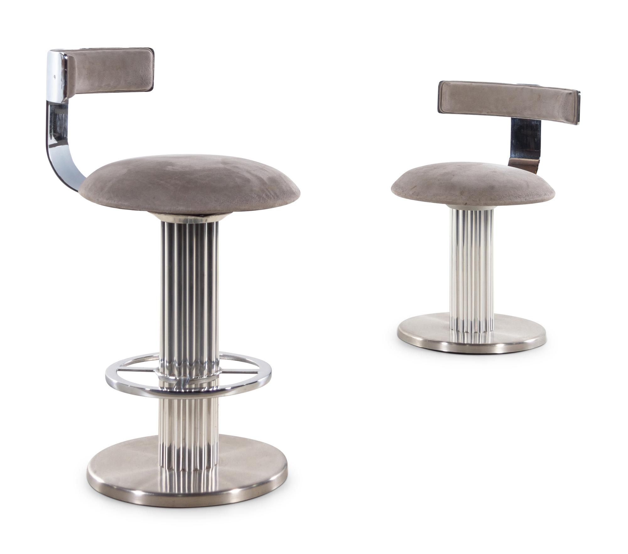 A Set of Four Polished Chrome Swivel Chairs and Two Swivel Bar Stools