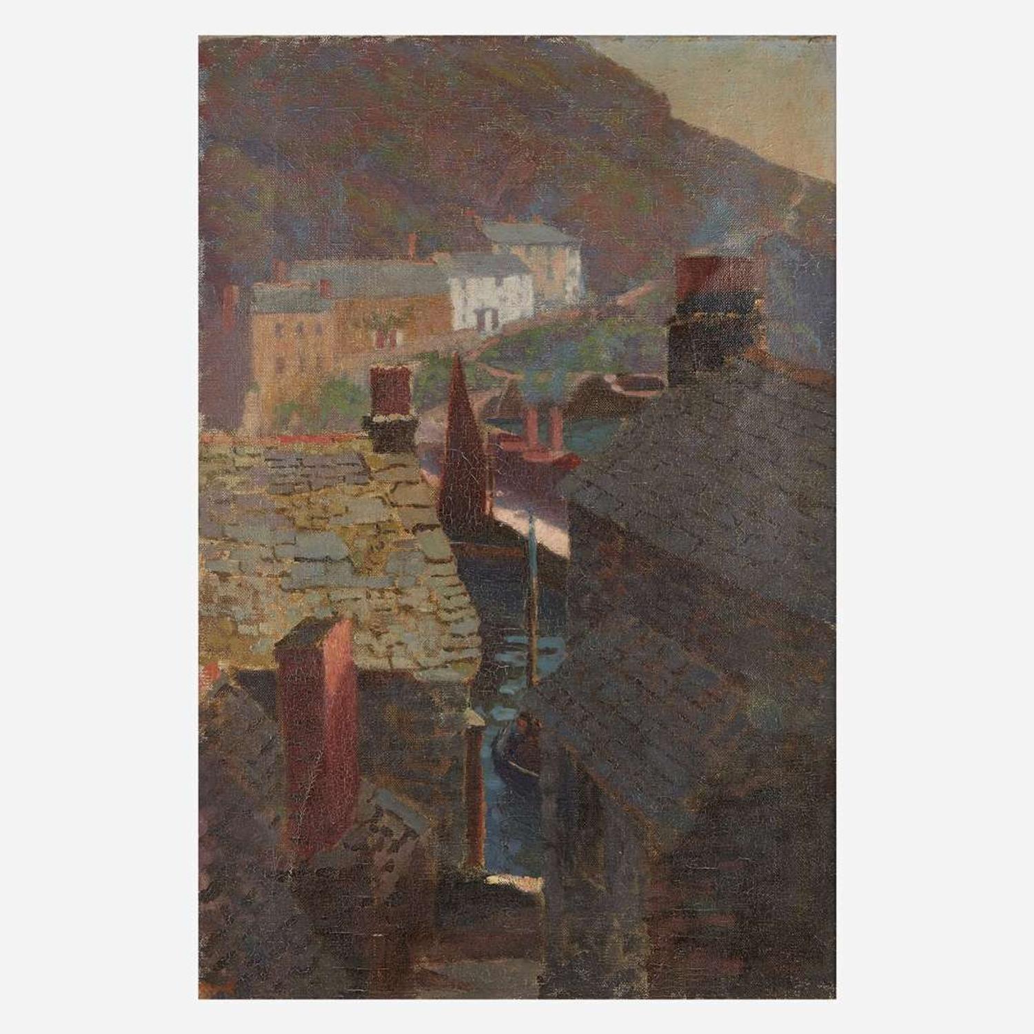 Lillian Amy Montague (American, B. 1868) Houses Along an Embankment Waterside, Possibly Cornwall, England