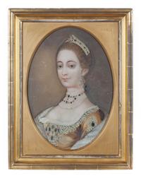 A Pair of English or Chinese Export Reverse-Painted Glass Portraits of George III and Queen Charlotte
