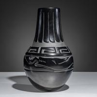 Carved Blackware Vase, with Avanyu
