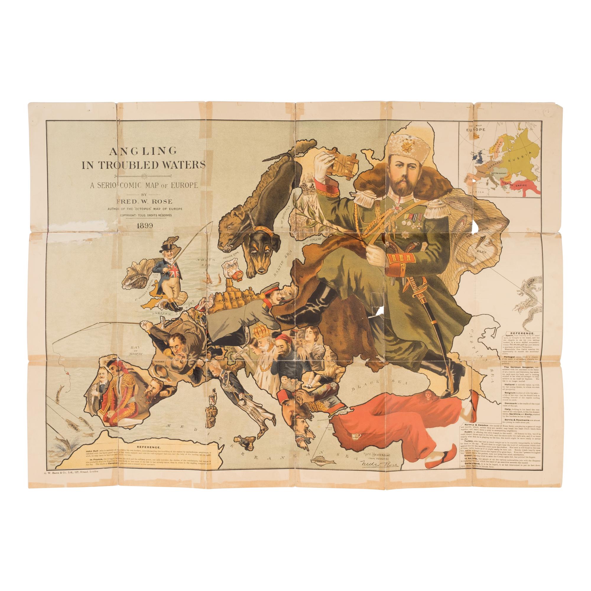 Rose, Frederick W. (1849-1915). Angling in Troubled Waters. A Serio-Comic Map of Europe . London: G.W. Bacon & Co., 1899.