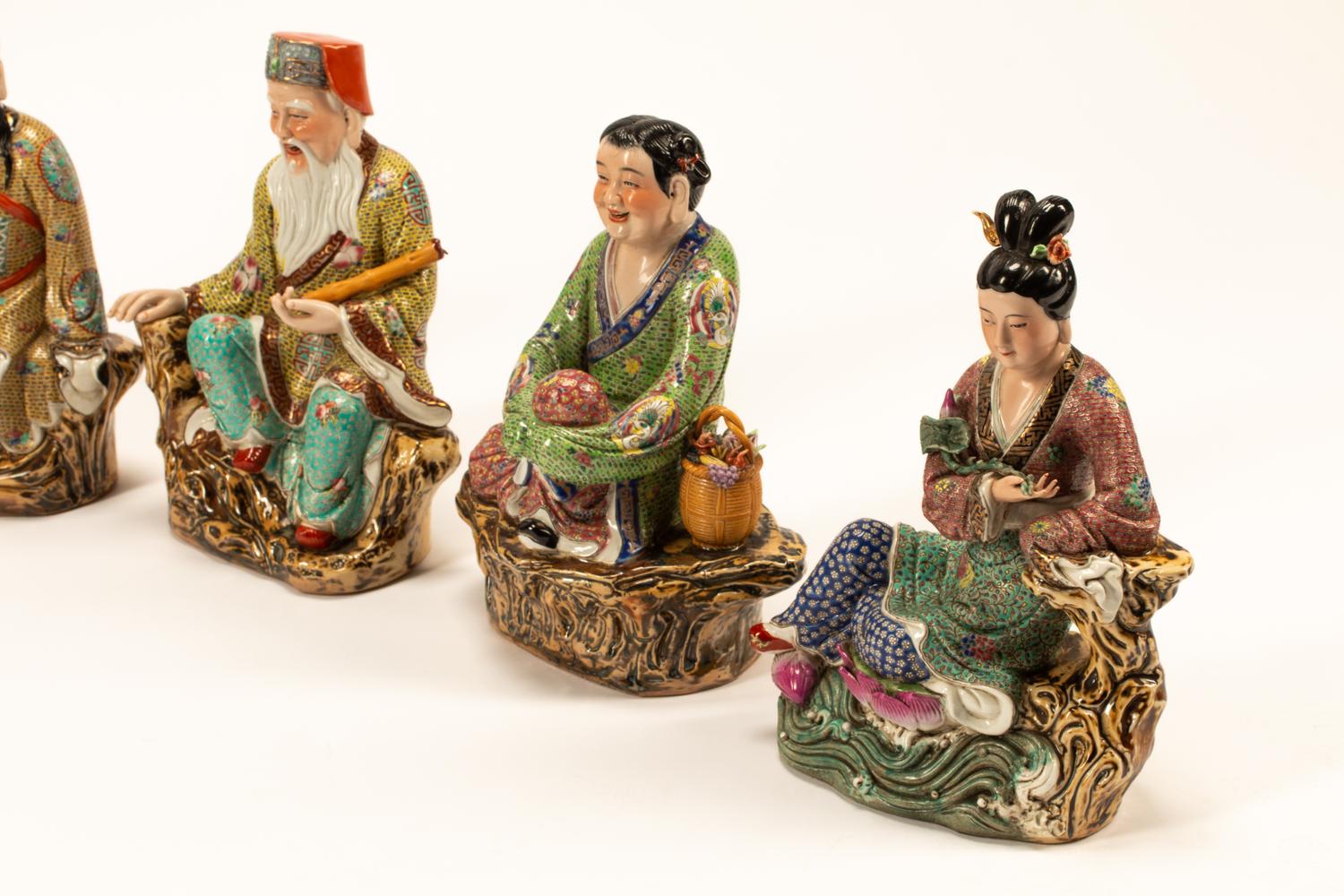 A Set of Eight Chinese Enameled Porcelain Figures of Immortals