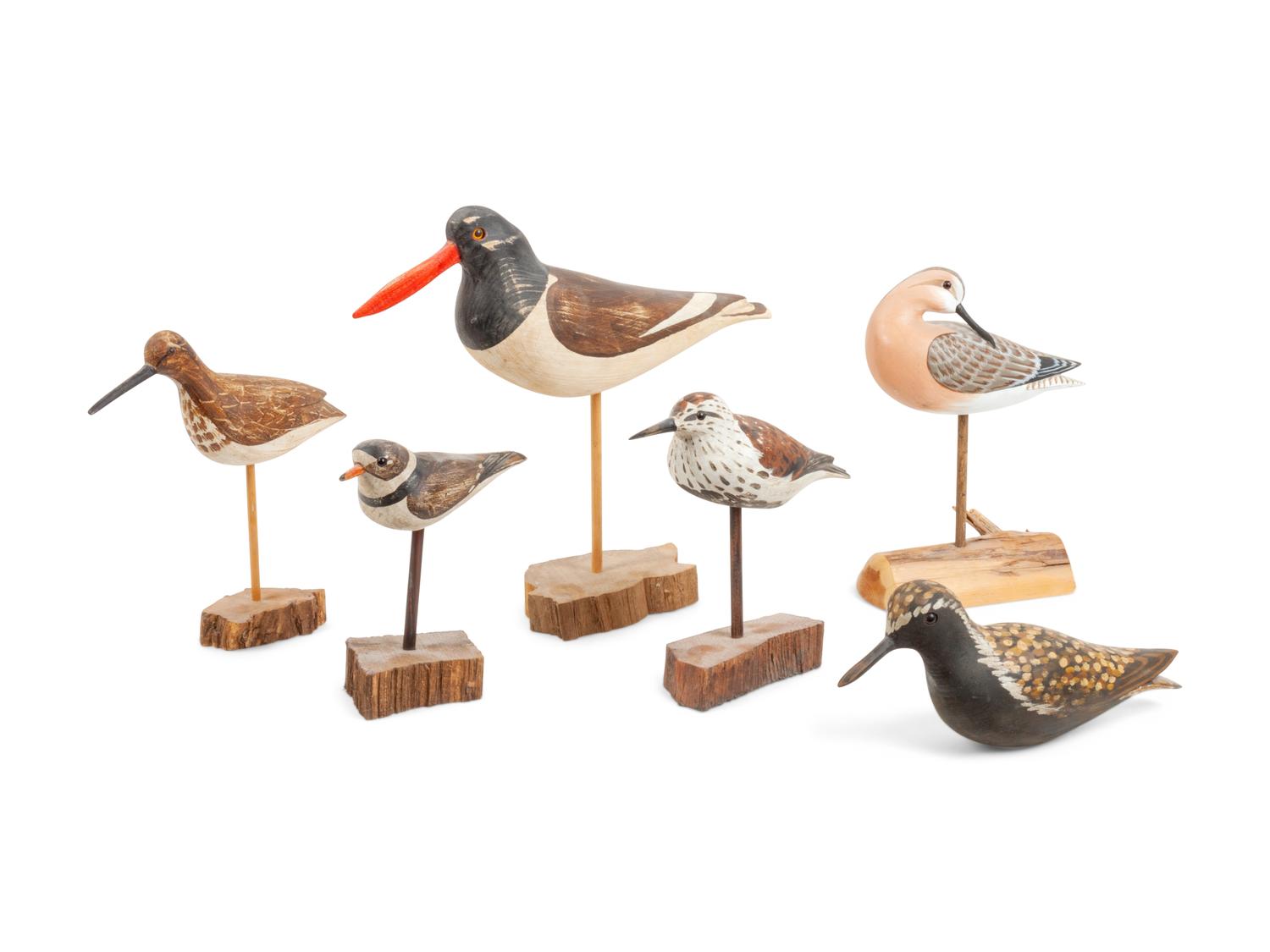Six Carved and Painted Wood Models of Shorebirds