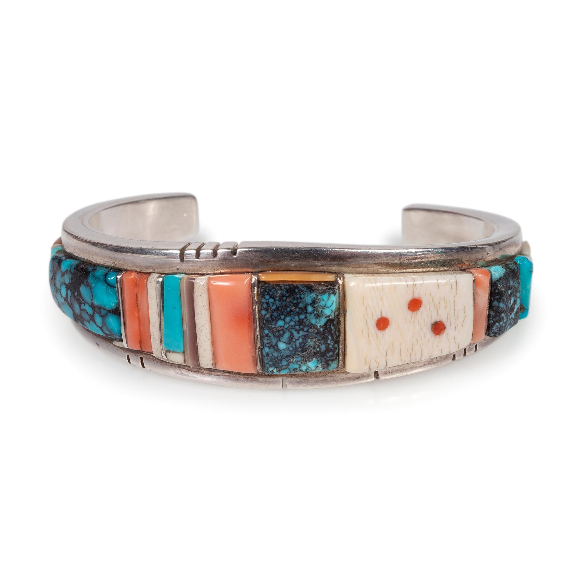 Sterling Silver Cuff Bracelet, with Cobblestone Inlay